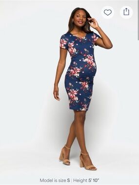 nine britton Navy Floral Scoop Neck Dress with Pink & Cream Accents